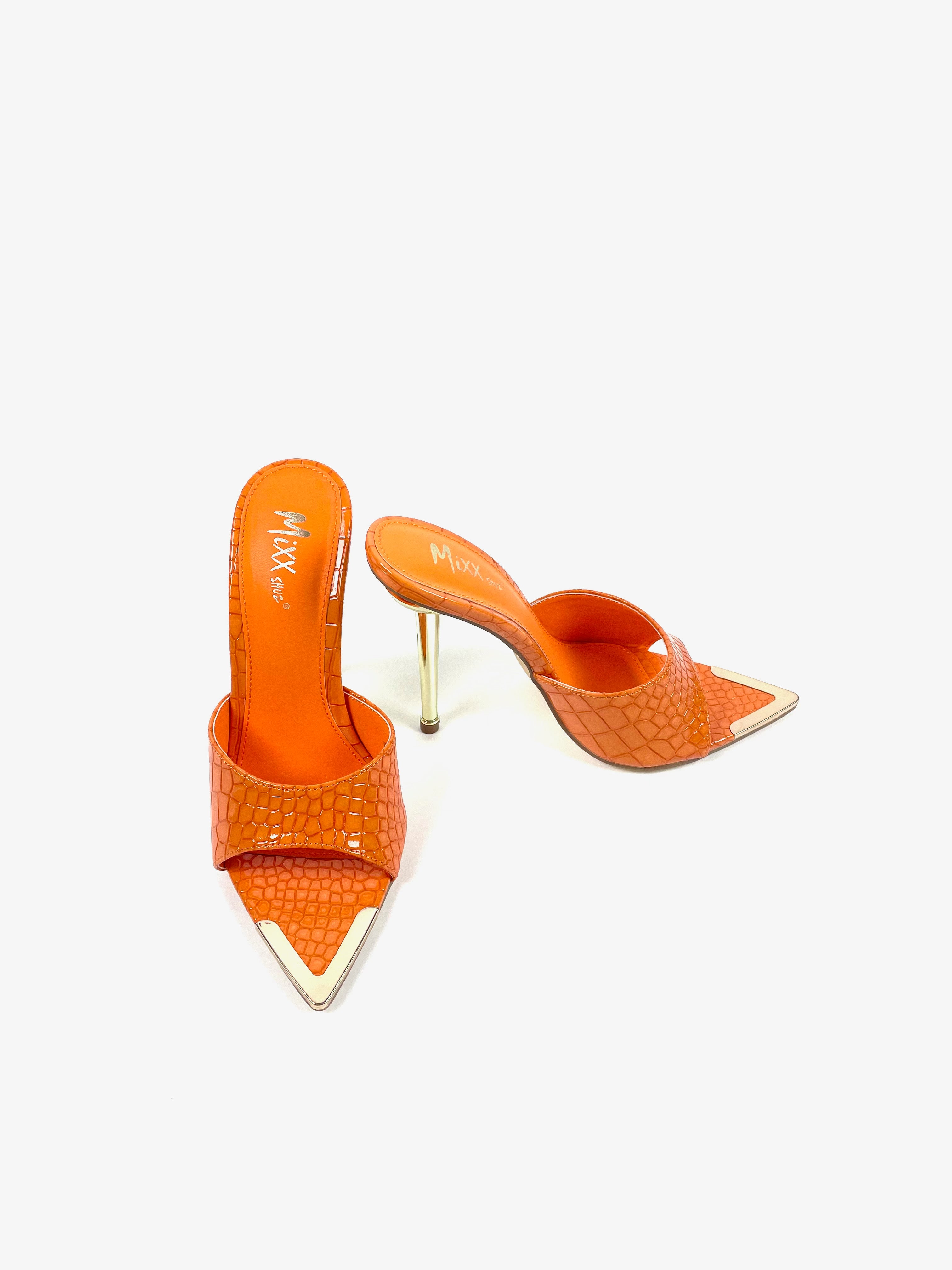 Orange Stacy Croc Peep-toe Mule