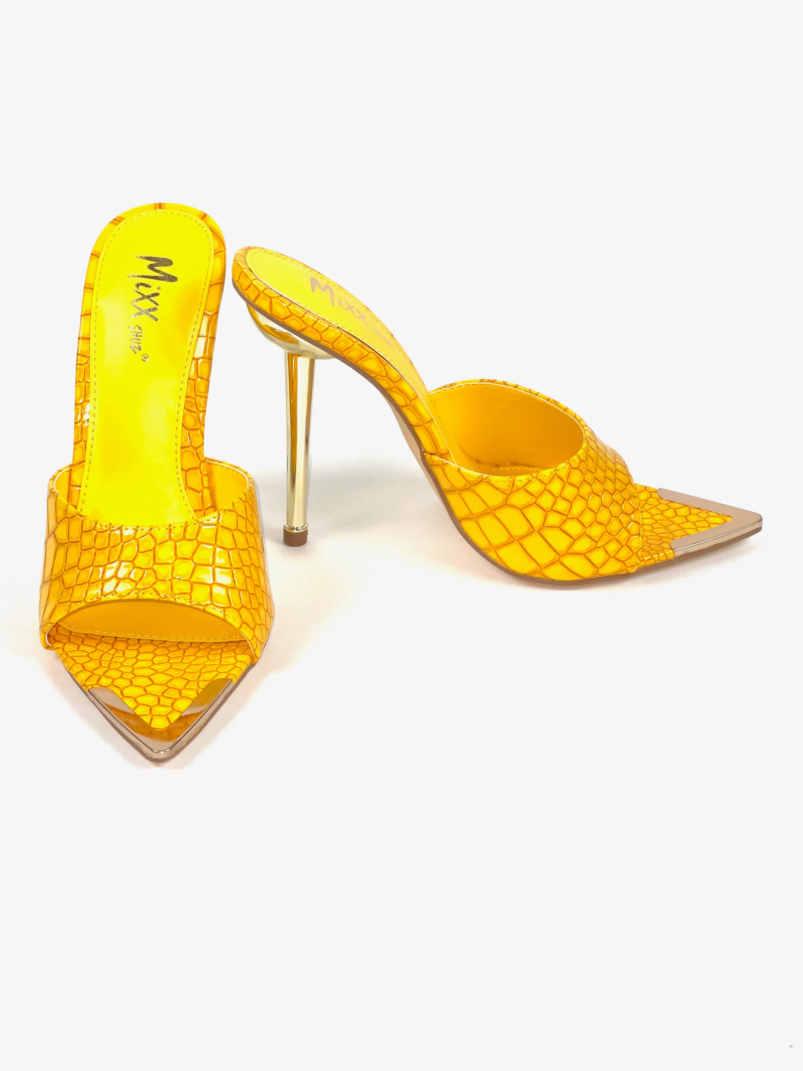 Yellow Stacy Croc Peep-toe Mule