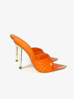 Load image into Gallery viewer, Orange Stacy Croc Peep-toe Mule
