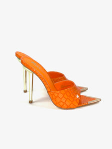 Orange Stacy Croc Peep-toe Mule