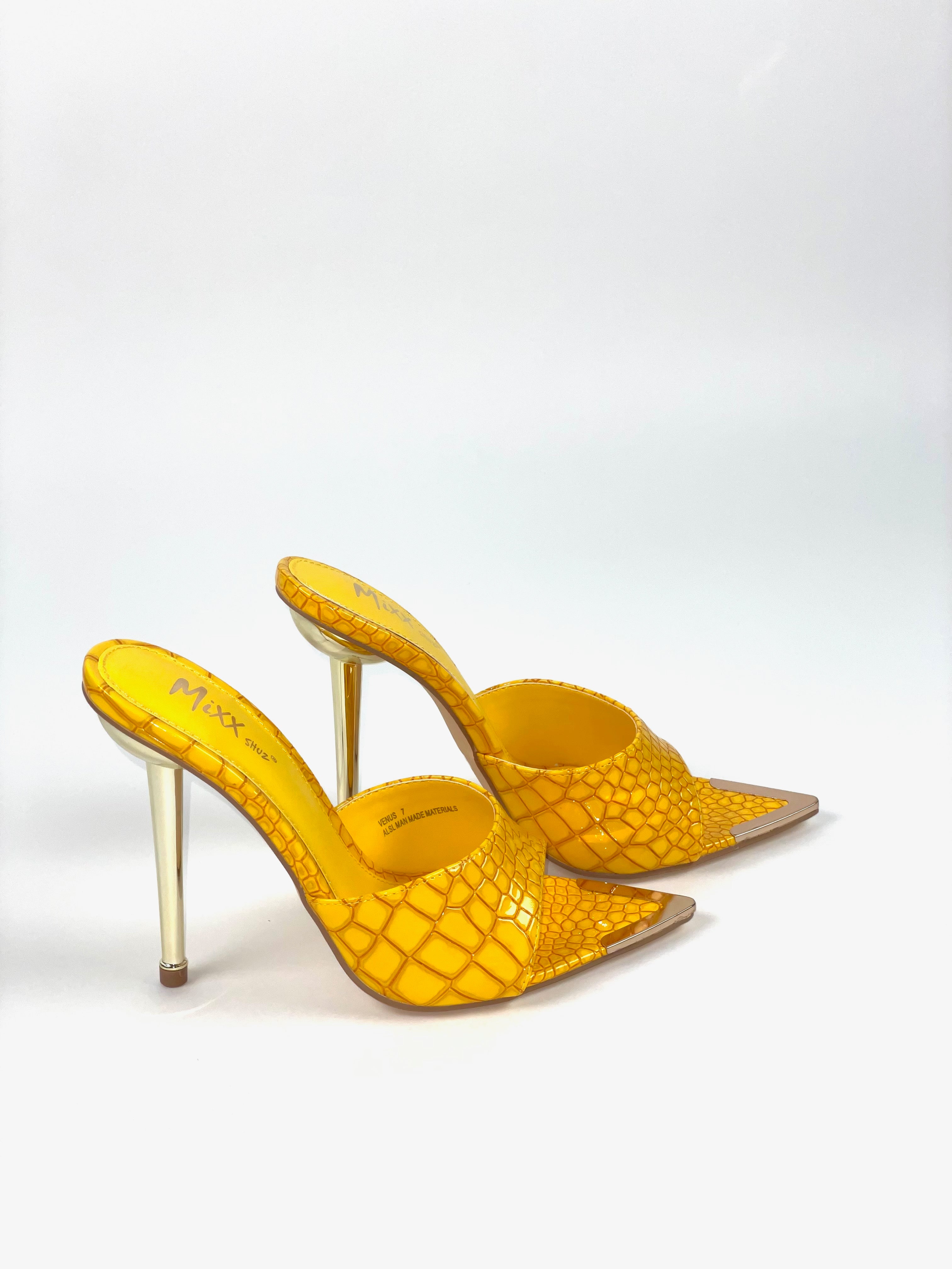 Yellow Stacy Croc Peep-toe Mule