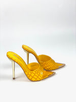 Load image into Gallery viewer, Yellow Stacy Croc Peep-toe Mule
