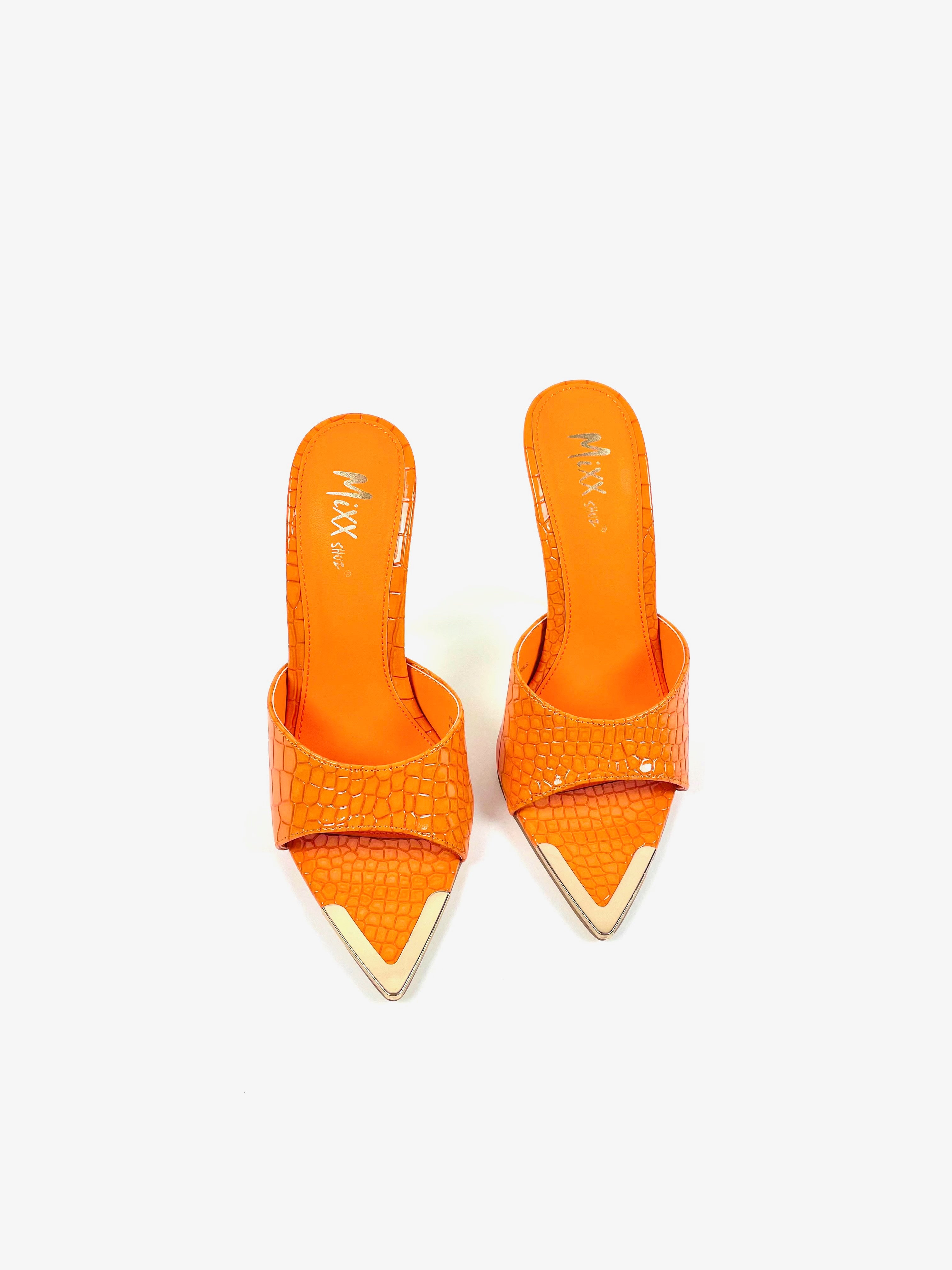 Orange Stacy Croc Peep-toe Mule