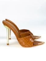 Load image into Gallery viewer, Brown Stacy Croc Peep-toe Mule
