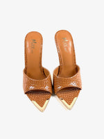 Load image into Gallery viewer, Brown Stacy Croc Peep-toe Mule
